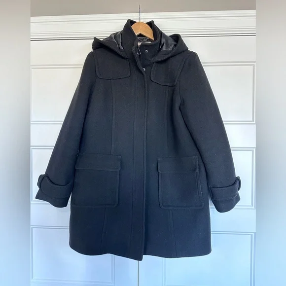 Banana Republic Black Wool Duffle Car-Coat Pea-Coat with Hood- EUC Worn 1x - Picture 3 of 17